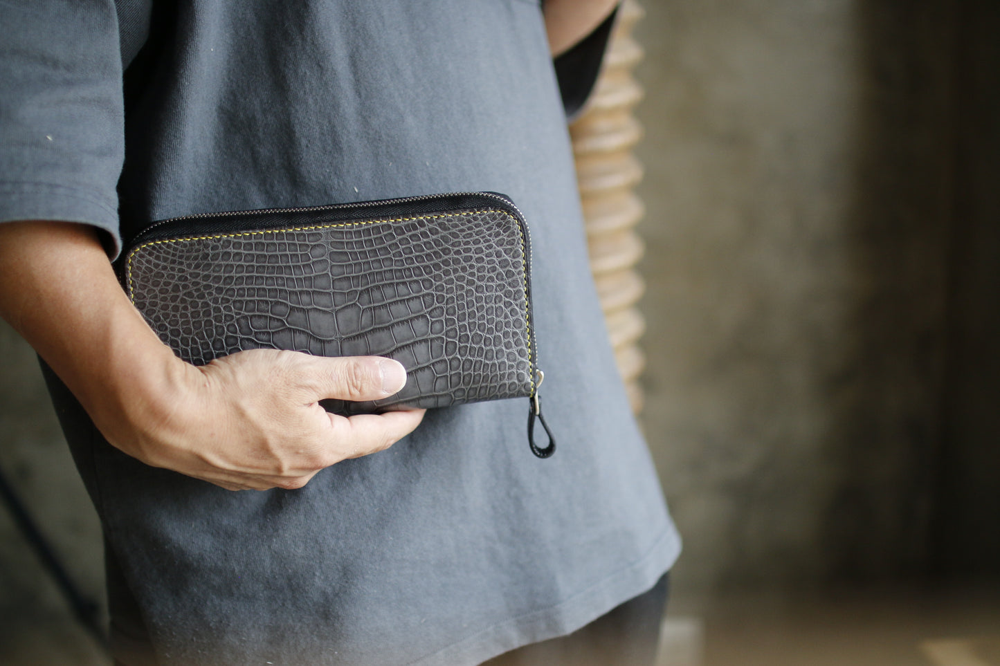 【オーダー】アリゲーター墨黒オーガナイザー長財布