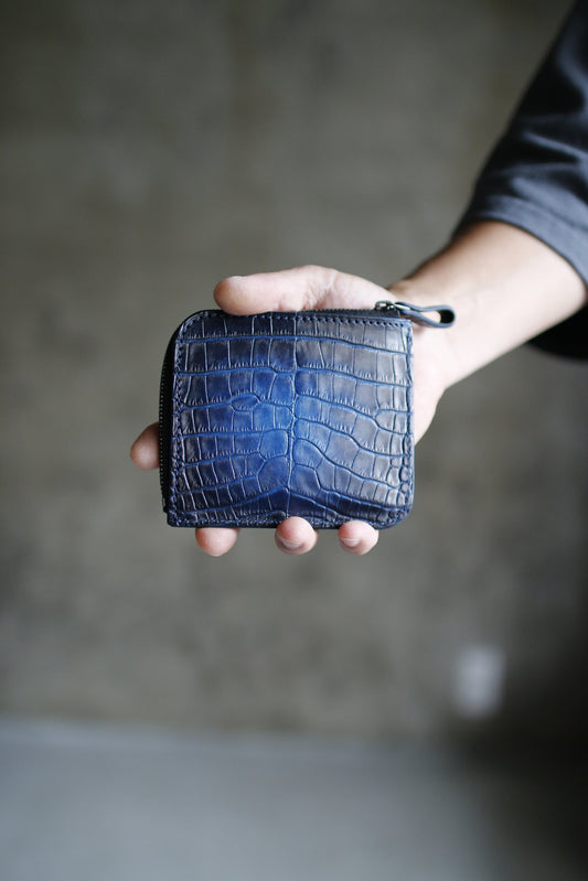 ハンドダイネイビーブルーのL字コンパクト財布【order made】