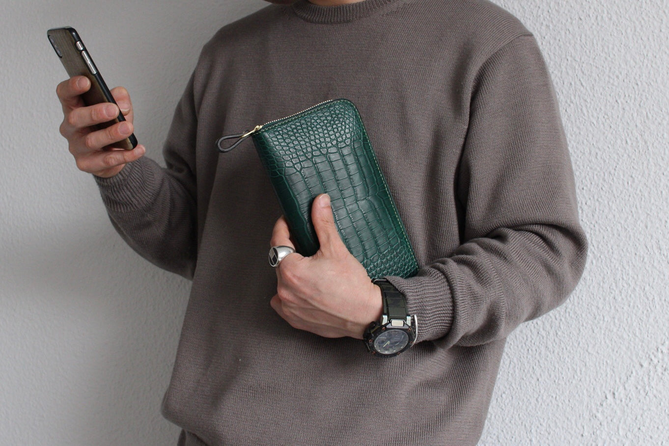 【オーダー】アリゲーター総手縫いラウンドZIPウォレット収納多め