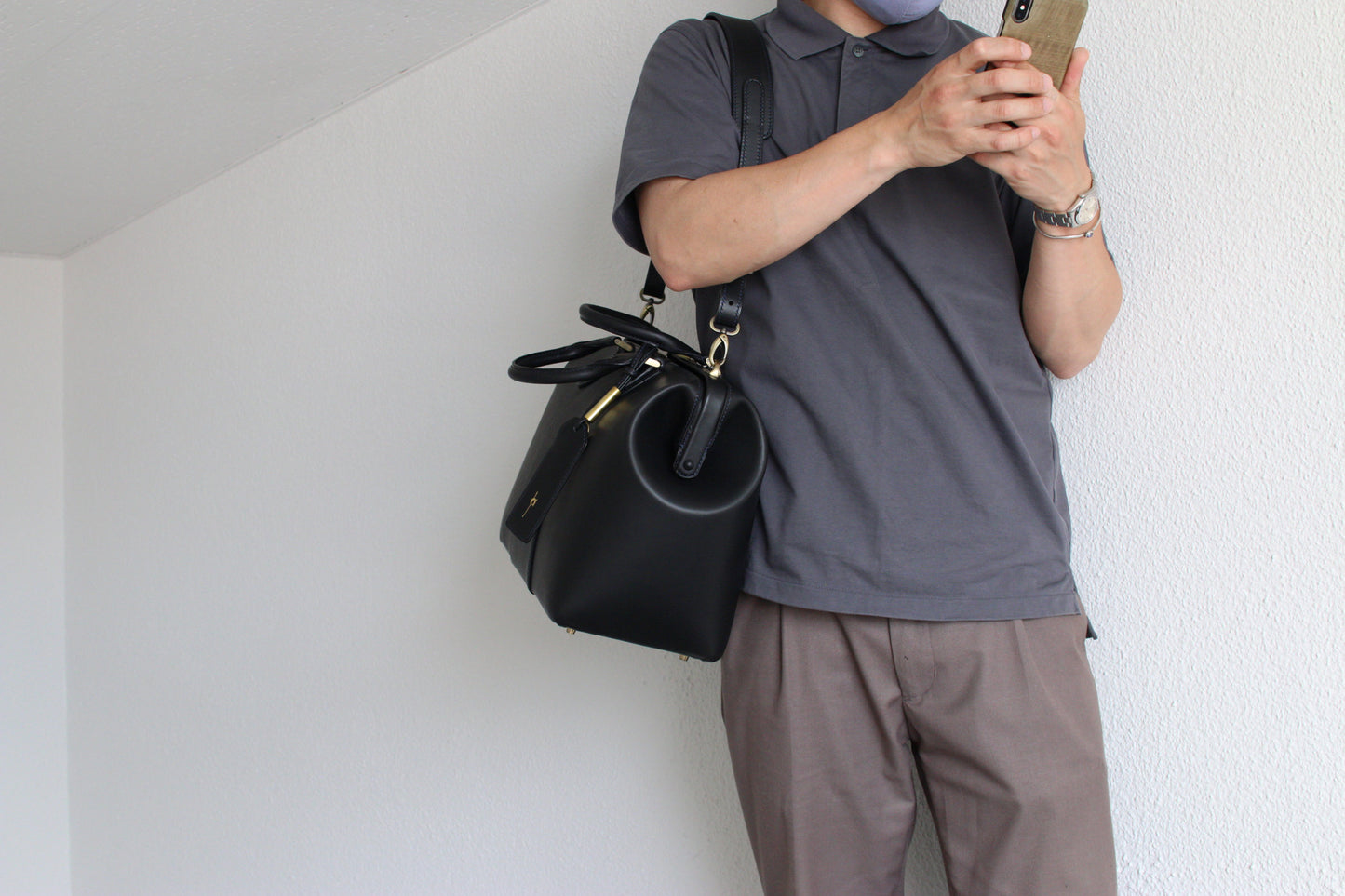 【オーダー】クラシックな総手縫いの口枠ボストンバッグ