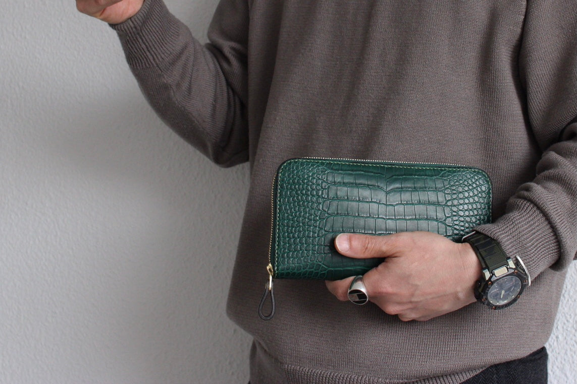 【オーダー】アリゲーター総手縫いラウンドZIPウォレット収納多め