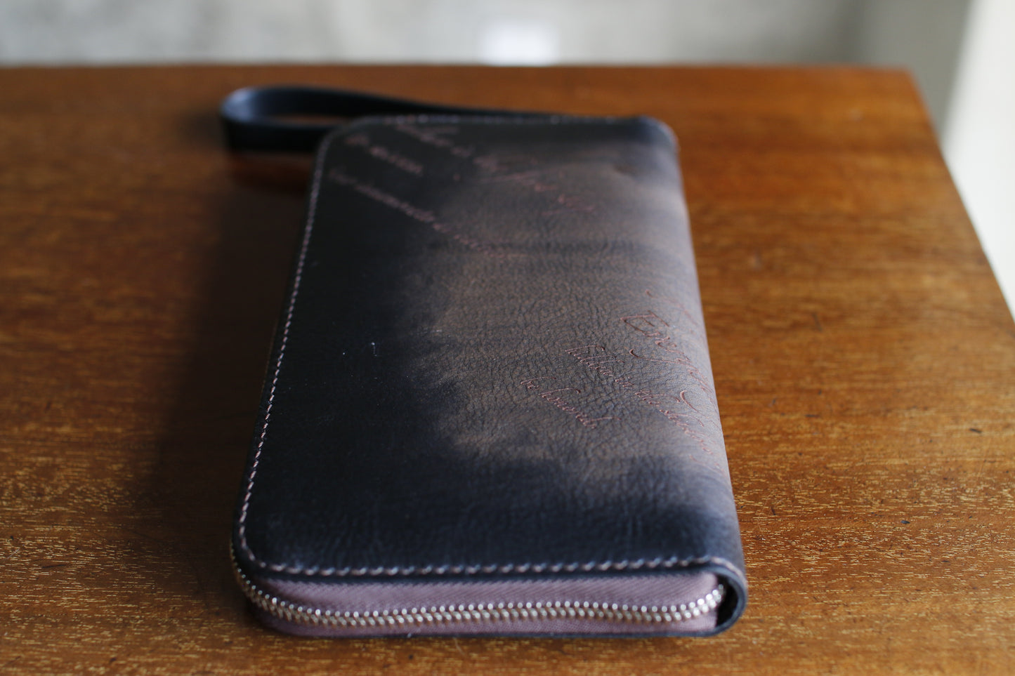 【オーダー】ハンドダイ＆レーザー彫刻のラウンドZIP長財布