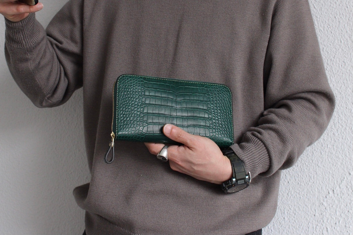 【オーダー】アリゲーター総手縫いラウンドZIPウォレット収納多め