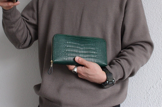 【オーダー】アリゲーター総手縫いラウンドZIPウォレット収納多め