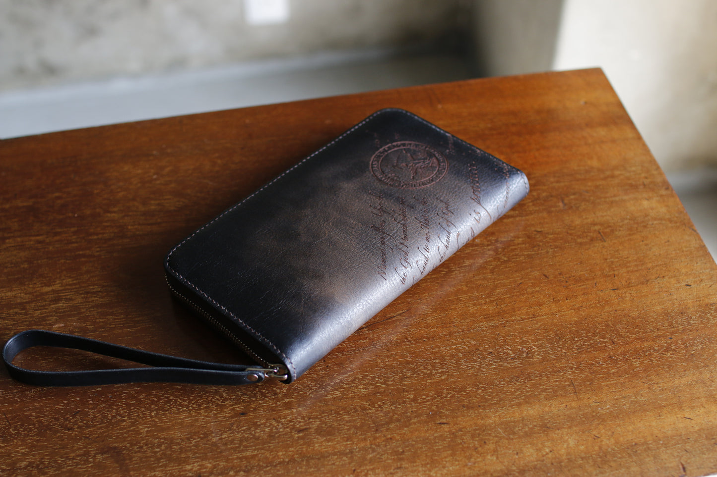【オーダー】ハンドダイ＆レーザー彫刻のラウンドZIP長財布