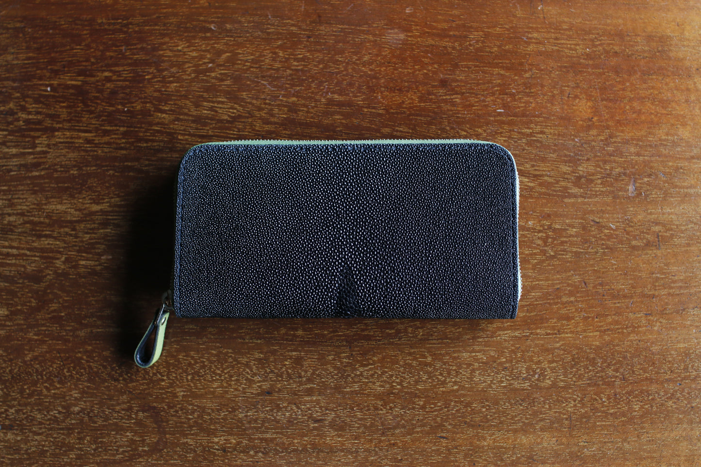 【オーダー】ガルーシャ総手縫いラウンドZIP長財布(ブラック×ライムグリーン)