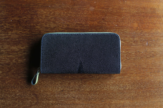 【オーダー】ガルーシャ総手縫いラウンドZIP長財布(ブラック×ライムグリーン)