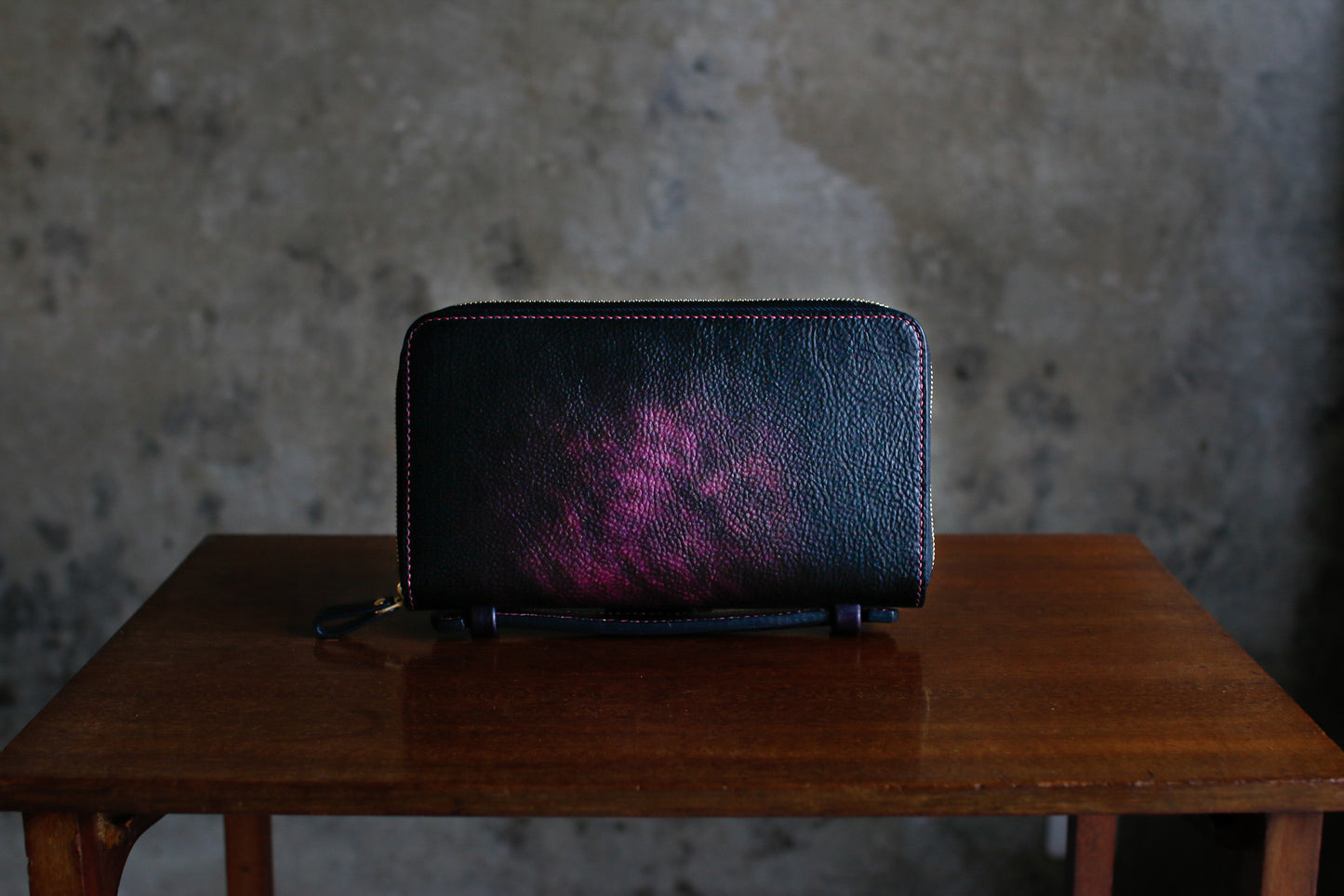 【オーダー】ハンドダイパープルの総手縫いオーガナイザー財布