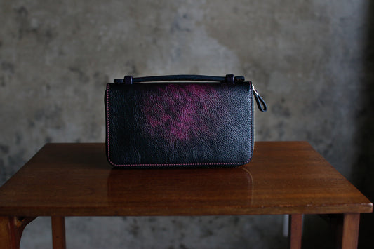 【オーダー】ハンドダイパープルの総手縫いオーガナイザー財布