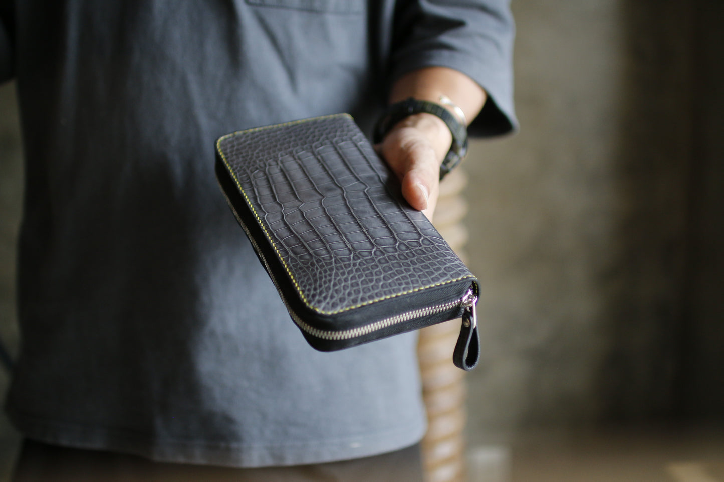 【オーダー】アリゲーター墨黒オーガナイザー長財布