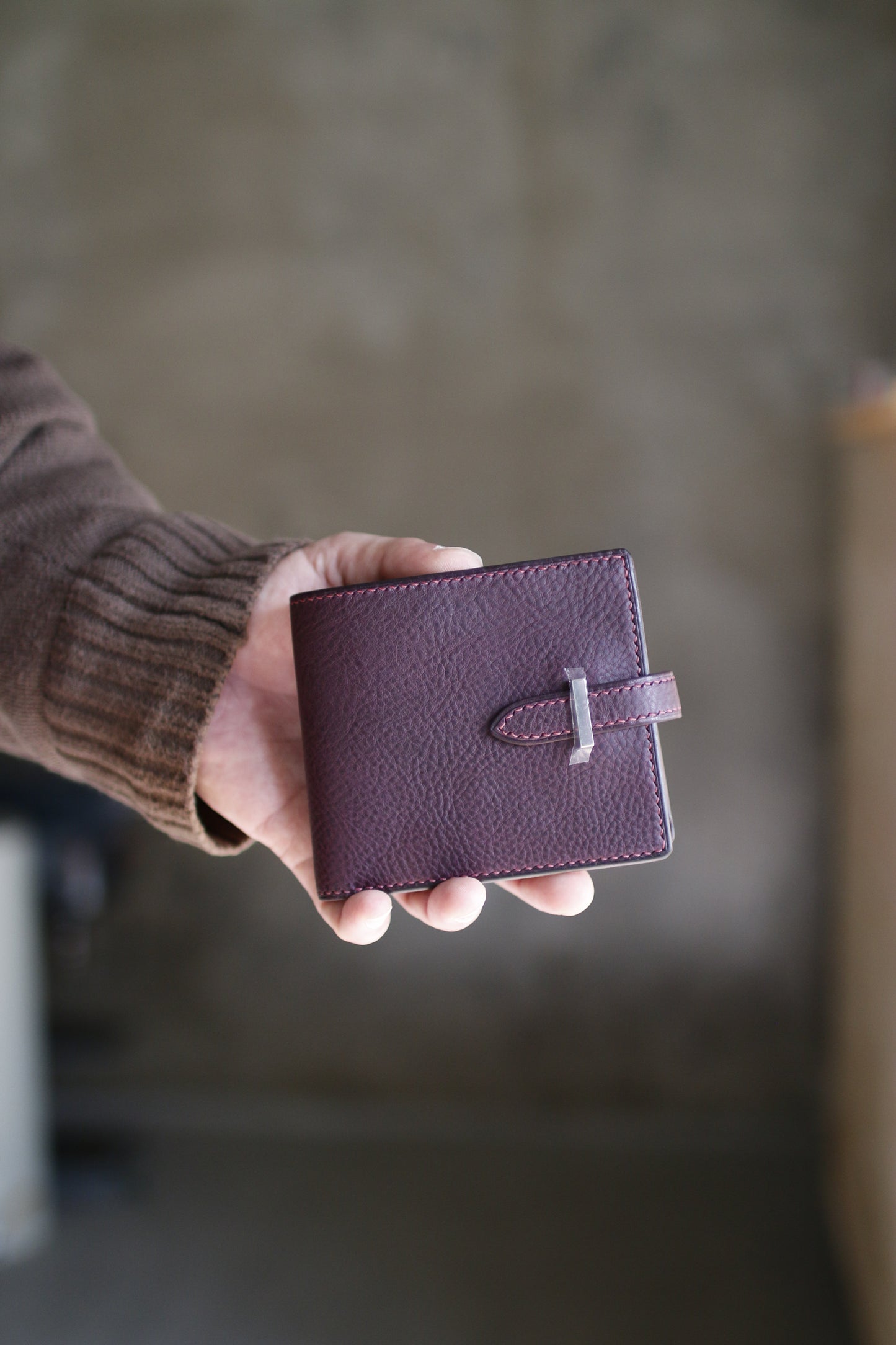 【オーダー】パープル×キャメル×ピンクの折財布※総手縫い